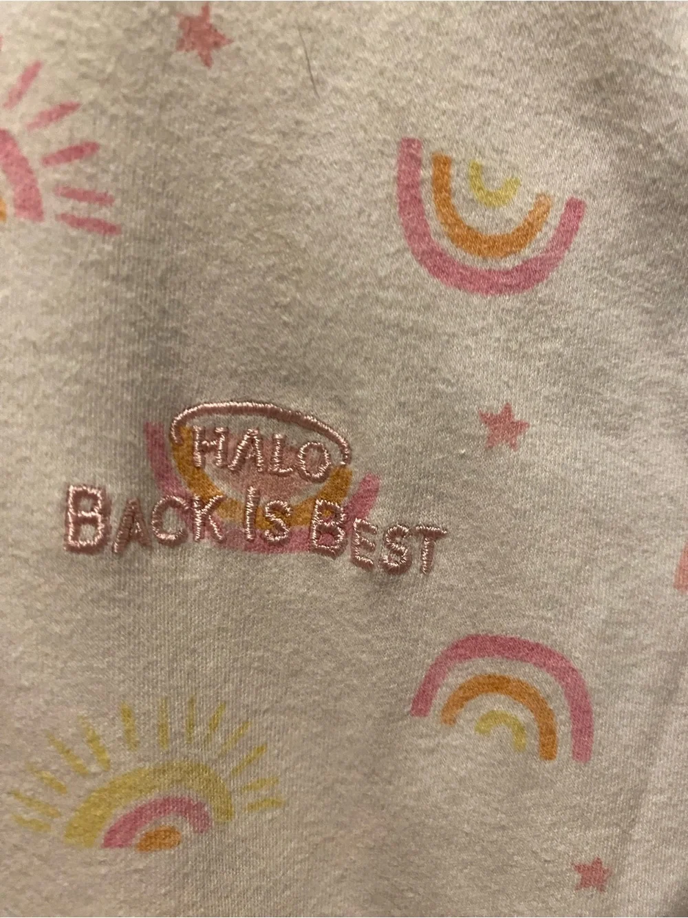 Halo Baby Sleep Sack - White with Pink & Yellow Rainbow Print